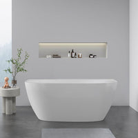 Delta 1500mm Gloss White Back to Wall Oval Freestanding Bath Tub | Indulge Bathroom