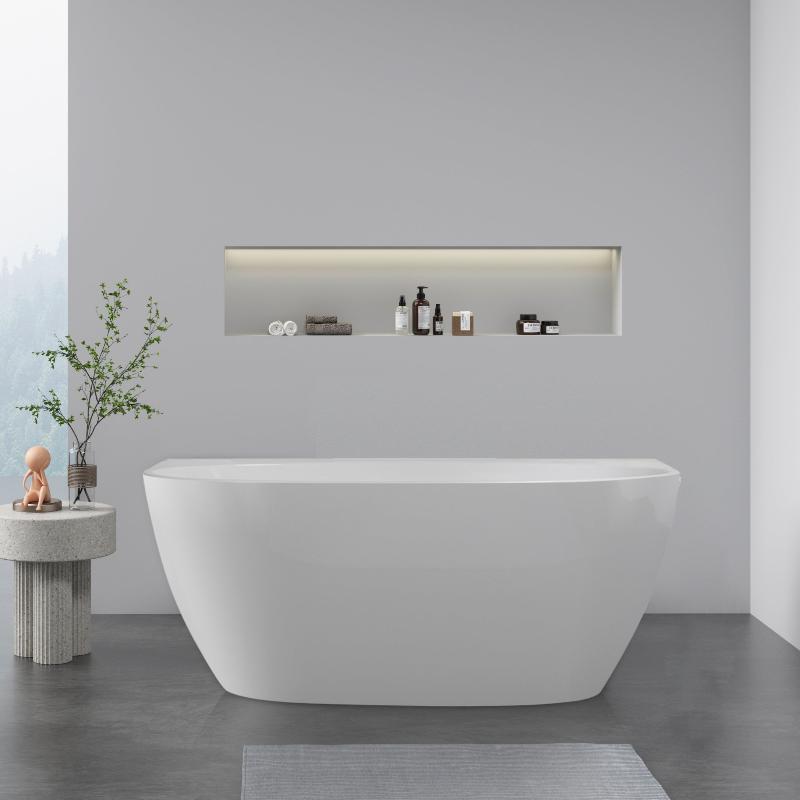 Delta 1500mm Gloss White Back to Wall Oval Freestanding Bath Tub | Indulge Bathroom