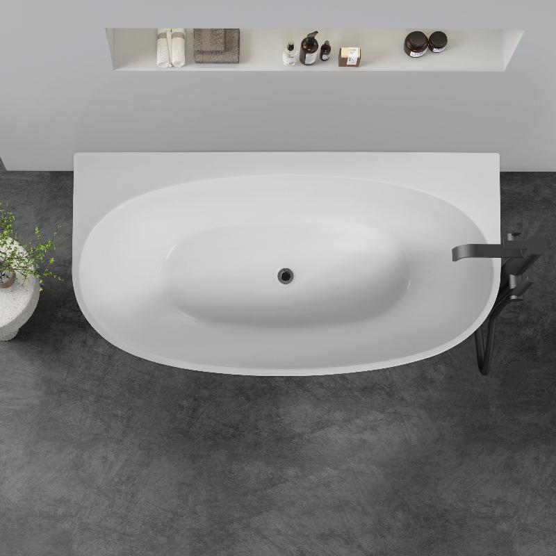 Delta 1500mm Gloss White Back to Wall Oval Freestanding Bath Tub | Indulge Bathroom