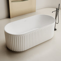 Kelsa Fluted 1500mm Matte White Designer Round Freestanding Bath | Indulge Bathroom