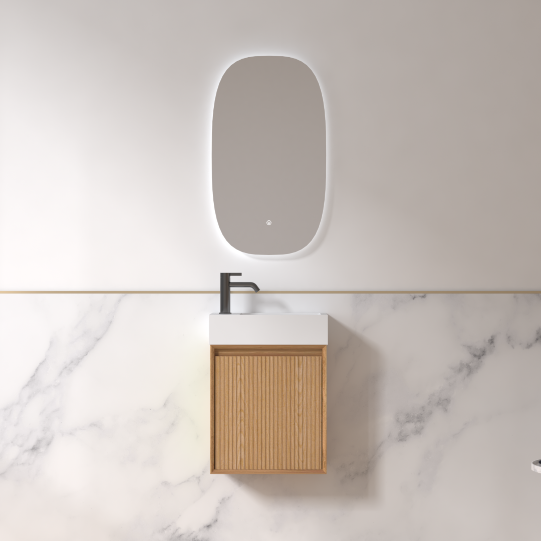 Fiora 450mm Light Walnut Fluted Ensuite Wall Hung Vanity | Indulge Bathroom