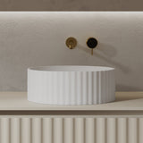 Flora 380mm Matte White Fluted Solid Surface Stone Round Above Counter Basin | Indulge Bathroom