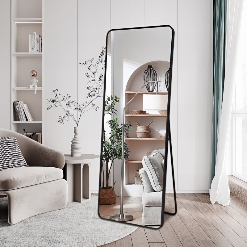 Curva 600 x 1600mm Freestanding Matte Black Framed Mirror | Indulge Bathroom
