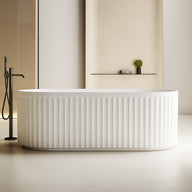 Kelsa Fluted 1500mm Matte White Designer Round Freestanding Bath | Indulge Bathroom