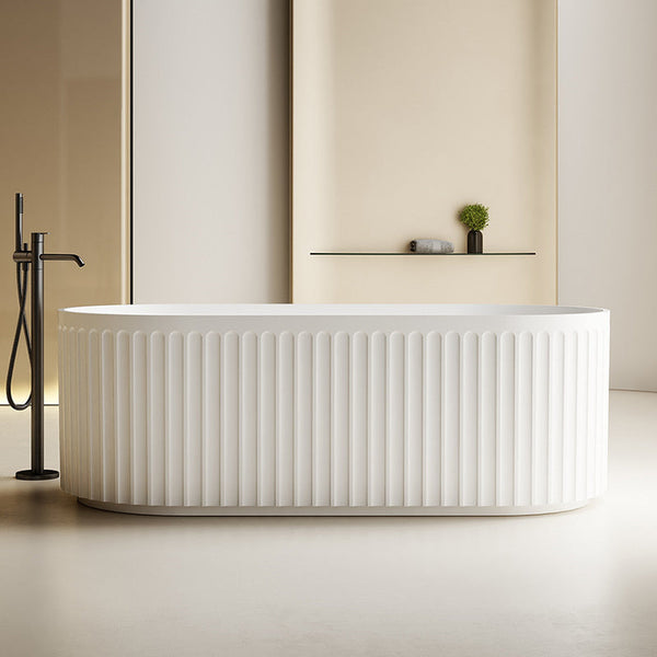 Kelsa Fluted 1500mm Matte White Designer Round Freestanding Bath | Indulge Bathroom