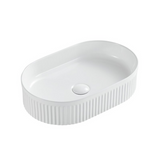 500mm Fluted Oval Matte White Above Counter Basin | Indulge Bathroom