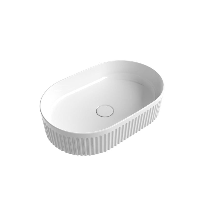500mm Fluted Oval Gloss White Above Counter Basin | Indulge Bathroom