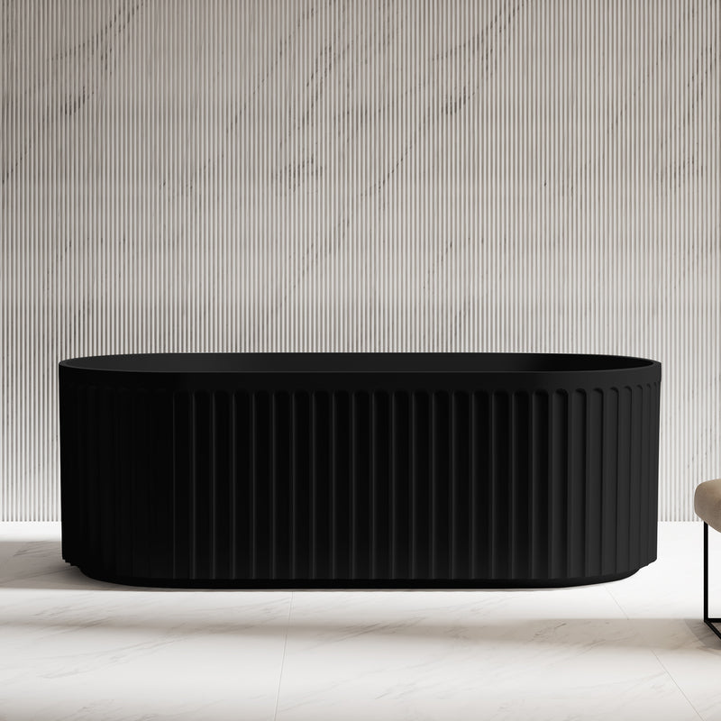 Kelsa Fluted 1500mm Matte Black Designer Round Freestanding Bath | Indulge Bathroom