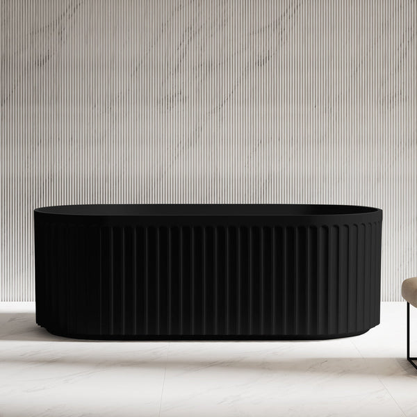 Kelsa Fluted 1500mm Matte Black Designer Round Freestanding Bath | Indulge Bathroom