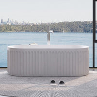 Kelsa 1700mm Stone Fluted Matte White Freestanding Bath Tub | Indulge Bathroom