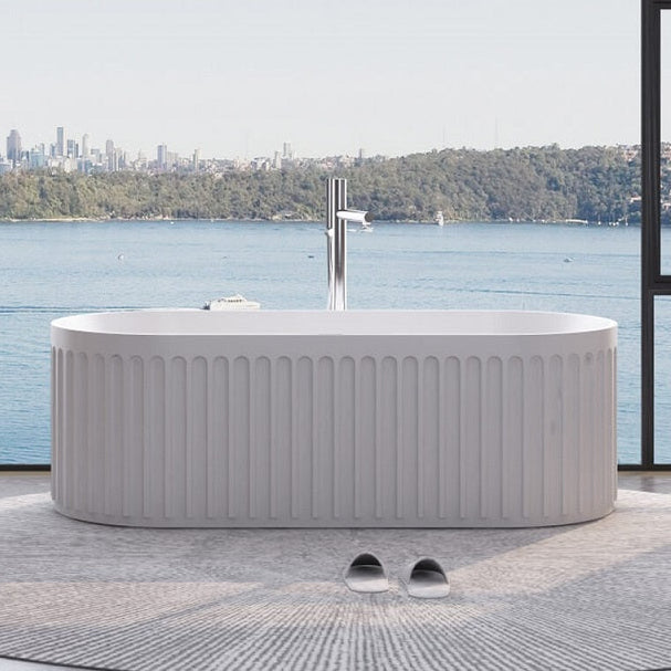 Kelsa 1700mm Stone Fluted Matte White Freestanding Bath Tub | Indulge Bathroom