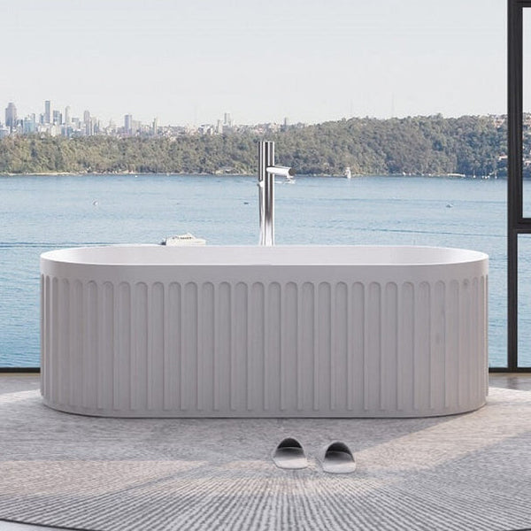 Kelsa 1700mm Stone Fluted Matte White Freestanding Bath Tub | Indulge Bathroom