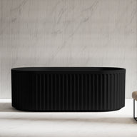 Kelsa Fluted 1700mm Matte Black Designer Round Freestanding Bath | Indulge Bathroom