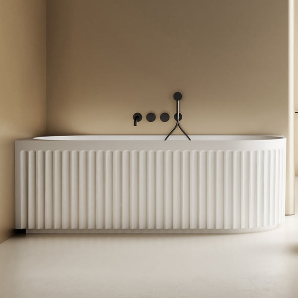 Kelsa Fluted 1700mm Matte White Left Corner Fit Designer Round Freestanding Bath | Indulge Bathroom