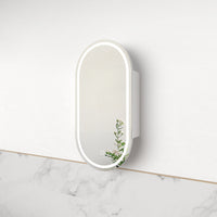 Luna LED Matte White Oval Pill Shaving Cabinet | Indulge Bathroom