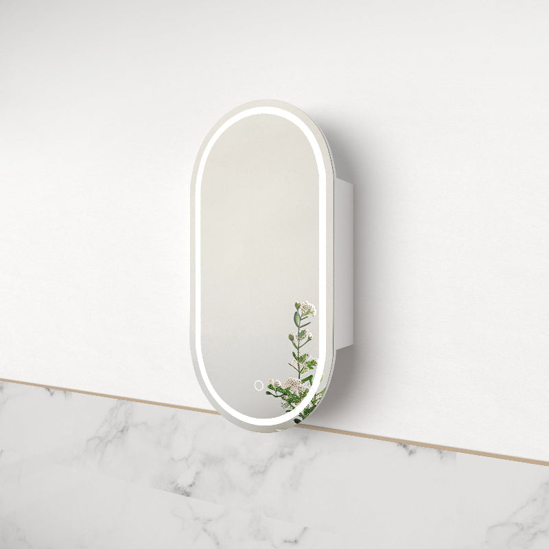 Luna LED Matte White Oval Pill Shaving Cabinet | Indulge Bathroom