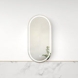 Luna LED Matte White Oval Pill Shaving Cabinet | Indulge Bathroom