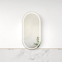 Luna LED Matte White Oval Pill Shaving Cabinet | Indulge Bathroom