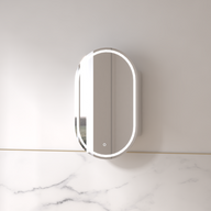 Luna LED 600 x 1000 Matte White Oval Pill Shaving Cabinet | Indulge Bathroom