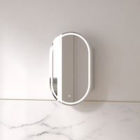 Luna LED 600 x 1000 Matte White Oval Pill Shaving Cabinet | Indulge Bathroom