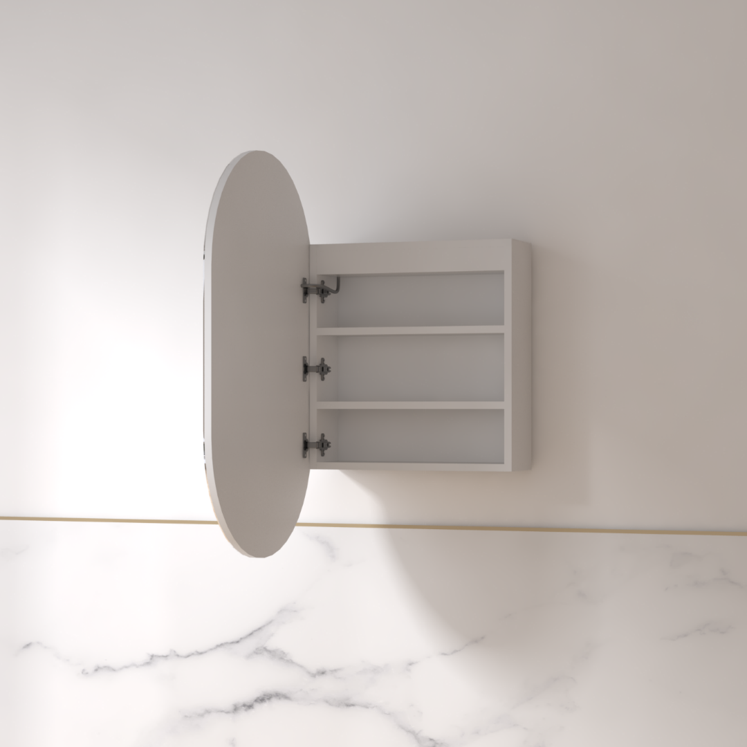 Luna LED 600 x 1000 Matte White Oval Pill Shaving Cabinet | Indulge Bathroom