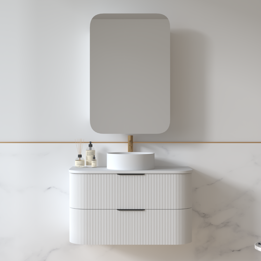 Lunara 900 Curved Matte White Fluted Wall Hung Vanity | Indulge Bathroom