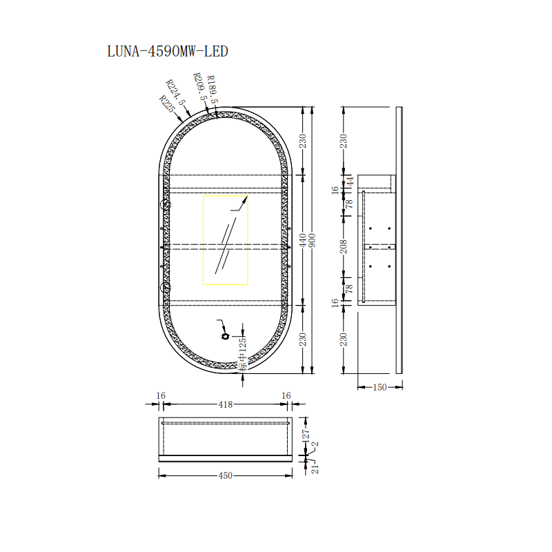 Luna LED Matte White Oval Pill Shaving Cabinet | Indulge Bathroom