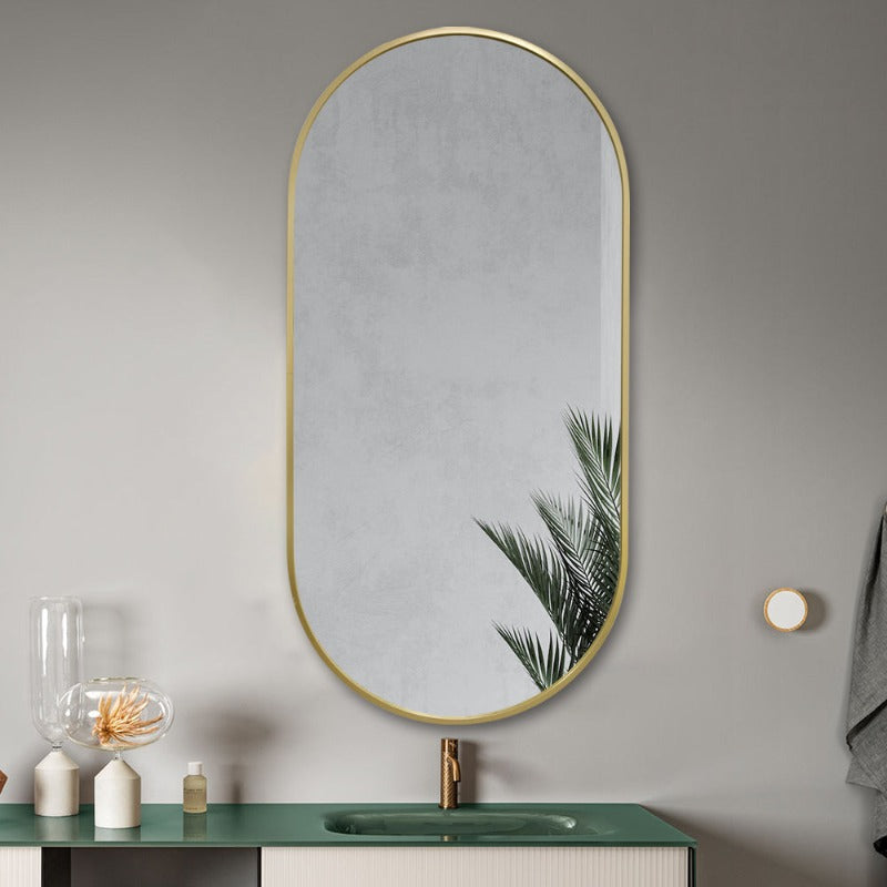 Oval Brushed Gold 450 x 900 Framed Mirror | Indulge Bathroom