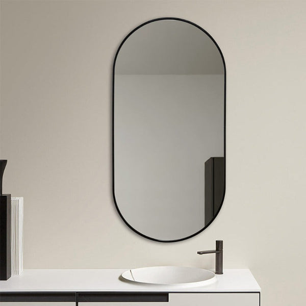 Oval Matte Black 450 x 900 Framed Mirror | Indulge Bathroom