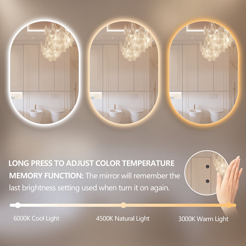 Oval Pill Touchless 600 x 900 LED Mirror - Three Light Temperatures | Indulge Bathroom