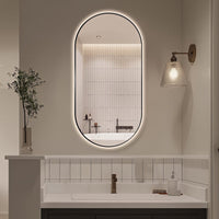 Oval Pill Touchless Back-Lit Matte Black 450 x 900 LED Mirror - Three Light Temperatures | Indulge Bathroom