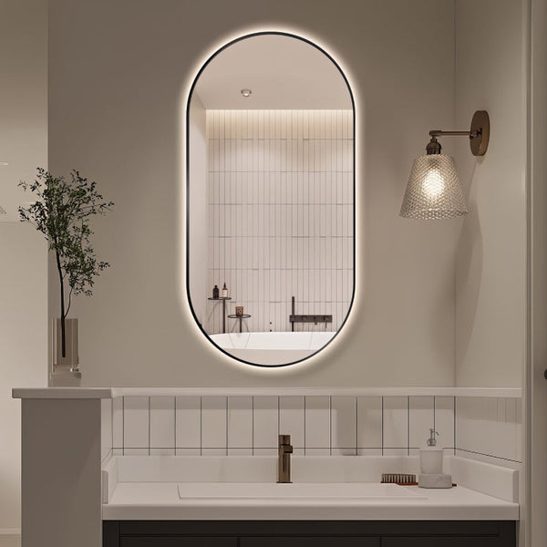 Oval Pill Touchless Back-Lit Matte Black 450 x 900 LED Mirror - Three Light Temperatures | Indulge Bathroom