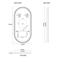 Oval Pill Touchless Back-Lit Matte Black 450 x 900 LED Mirror - Three Light Temperatures | Indulge Bathroom