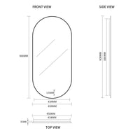 Oval Pill Touchless Back-Lit Matte Black 450 x 900 LED Mirror - Three Light Temperatures | Indulge Bathroom