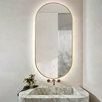 Oval Pill Touchless Back-Lit Brushed Gold 450 x 900 LED Mirror - Three Light Temperatures | Indulge Bathroom