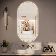 Oval Pill Touchless Back-Lit Brushed Gold 450 x 900 LED Mirror - Three Light Temperatures | Indulge Bathroom