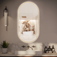Oval Pill Touchless Back-Lit Brushed Gold 450 x 900 LED Mirror - Three Light Temperatures | Indulge Bathroom