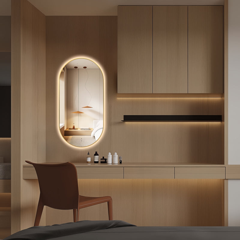 Oval Pill Touchless Back-Lit Brushed Gold 450 x 900 LED Mirror - Three Light Temperatures | Indulge Bathroom