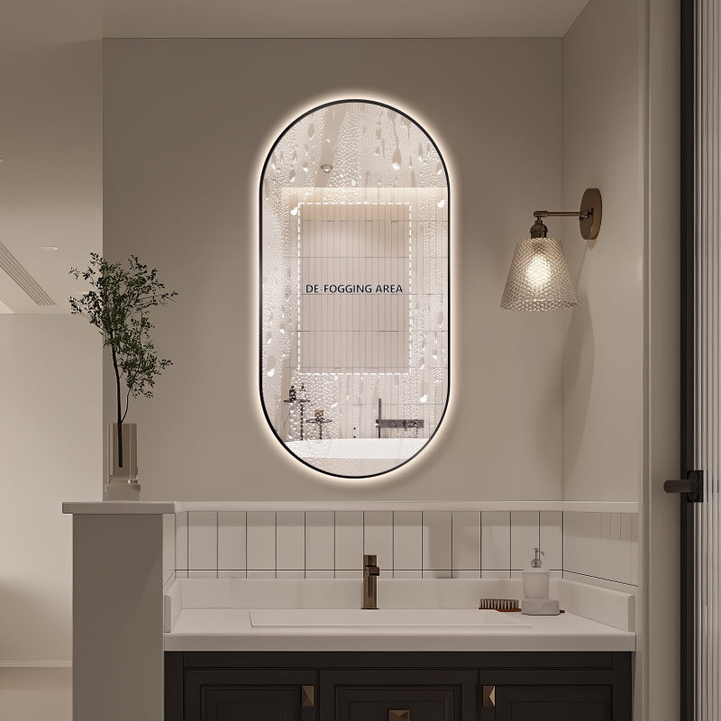 Oval Pill Touchless Back-Lit Matte Black 450 x 900 LED Mirror - Three Light Temperatures | Indulge Bathroom