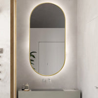 Oval Pill Touchless Back-Lit Brushed Gold 450 x 900 LED Mirror - Three Light Temperatures | Indulge Bathroom
