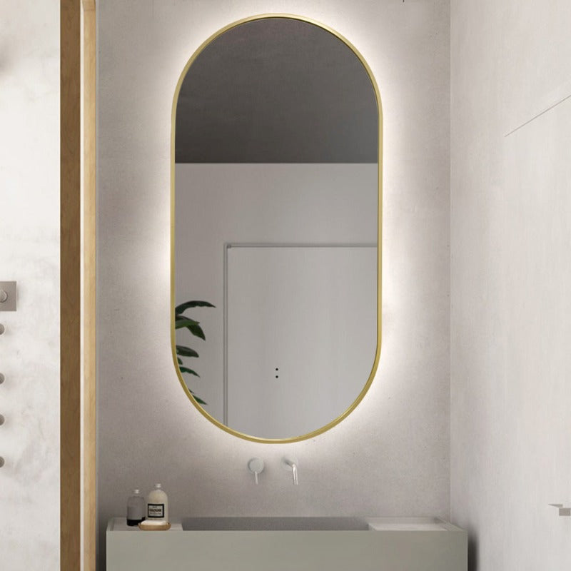 Oval Pill Touchless Back-Lit Brushed Gold 450 x 900 LED Mirror - Three Light Temperatures | Indulge Bathroom
