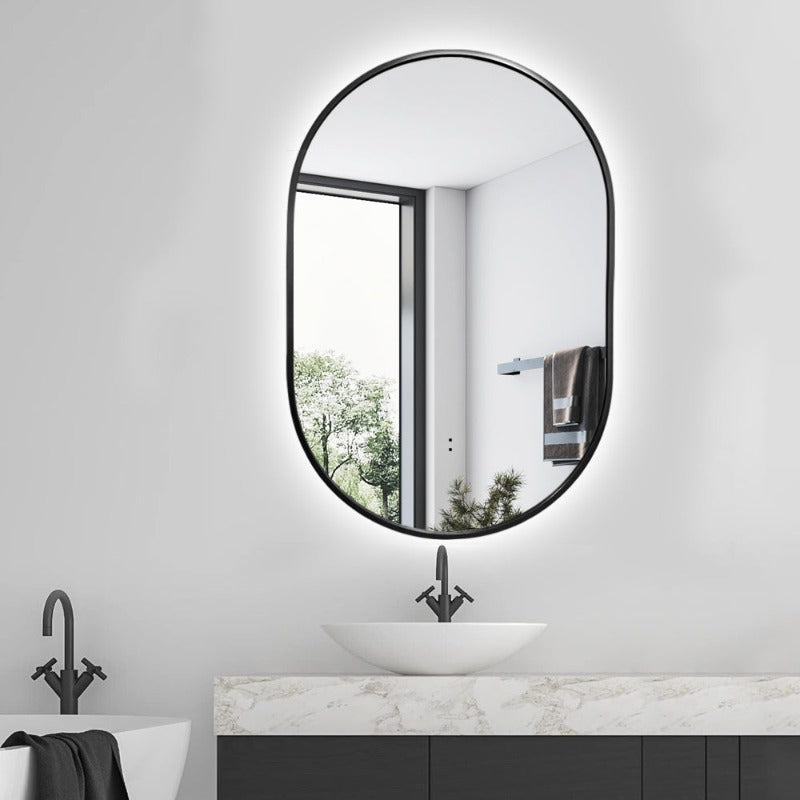 Oval Pill Touchless Back-Lit 600 x 900 Matte Black LED Mirror - Three Light Temperatures | Indulge Bathroom