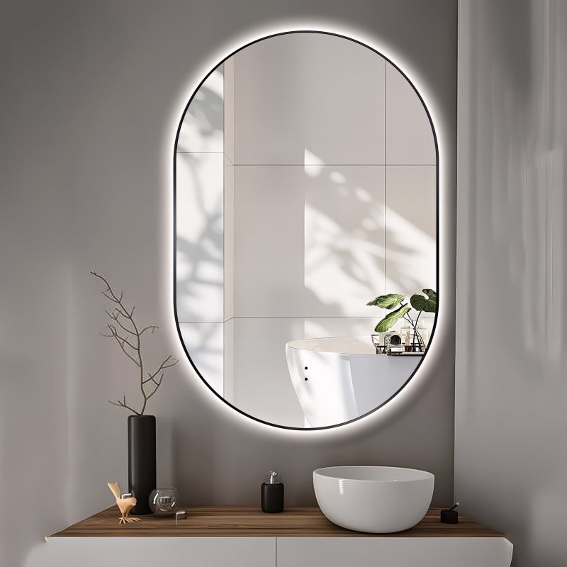 Oval Pill Touchless Back-Lit 600 x 900 Matte Black LED Mirror - Three Light Temperatures | Indulge Bathroom