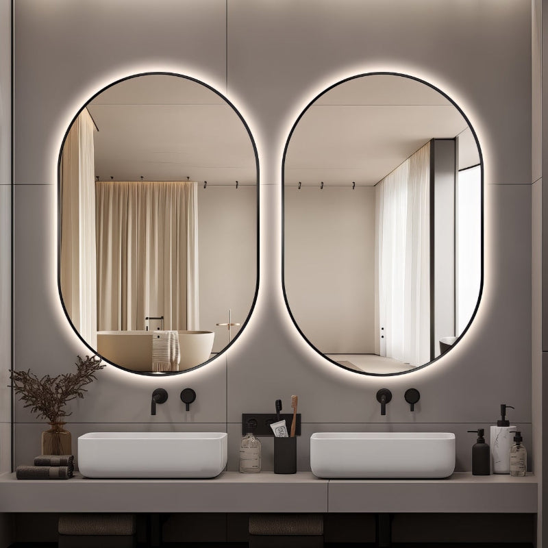 Oval Pill Touchless Back-Lit 600 x 900 Matte Black LED Mirror - Three Light Temperatures | Indulge Bathroom