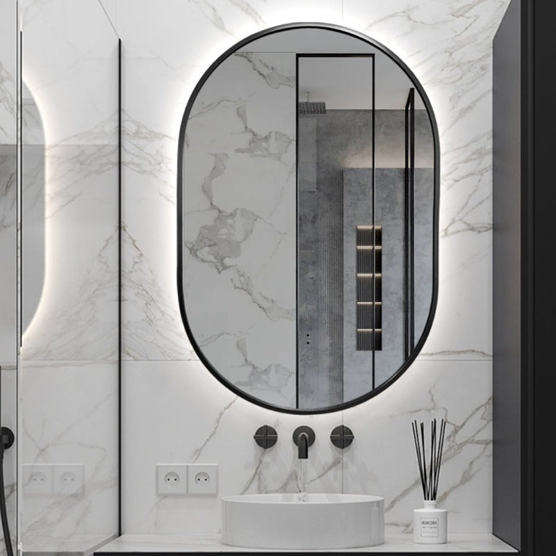 Oval Pill Touchless Back-Lit 600 x 900 Matte Black LED Mirror - Three Light Temperatures | Indulge Bathroom