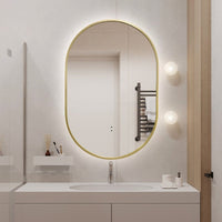 Oval Pill Touchless Back-Lit 600 x 900 Brushed Gold LED Mirror - Three Light Temperatures | Indulge Bathroom
