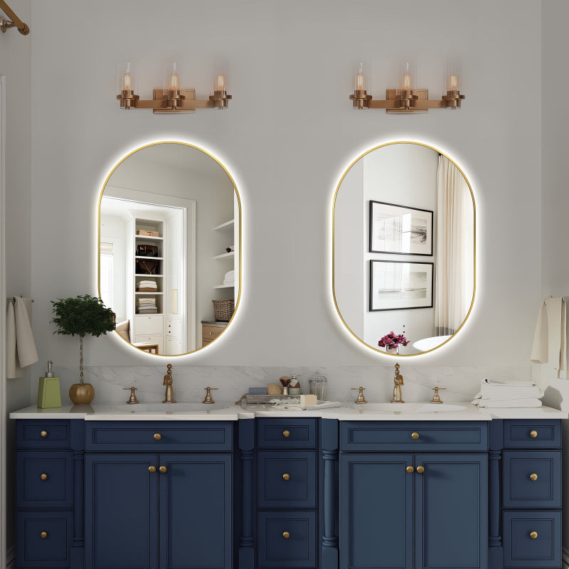 Oval Pill Touchless Back-Lit 600 x 900 Brushed Gold LED Mirror - Three Light Temperatures | Indulge Bathroom