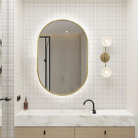 Oval Pill Touchless Back-Lit 600 x 900 Brushed Gold LED Mirror - Three Light Temperatures | Indulge Bathroom
