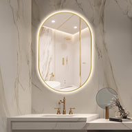 Oval Pill Touchless Back-Lit 600 x 900 Brushed Gold LED Mirror - Three Light Temperatures | Indulge Bathroom