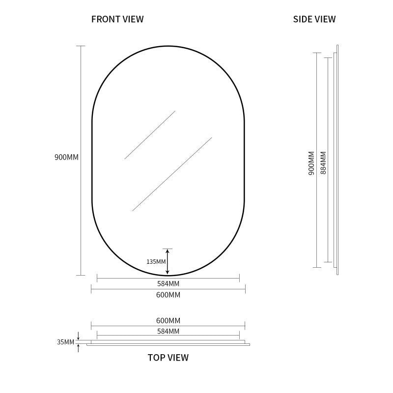 Oval Pill Touchless Back-Lit 600 x 900 Brushed Gold LED Mirror - Three Light Temperatures | Indulge Bathroom